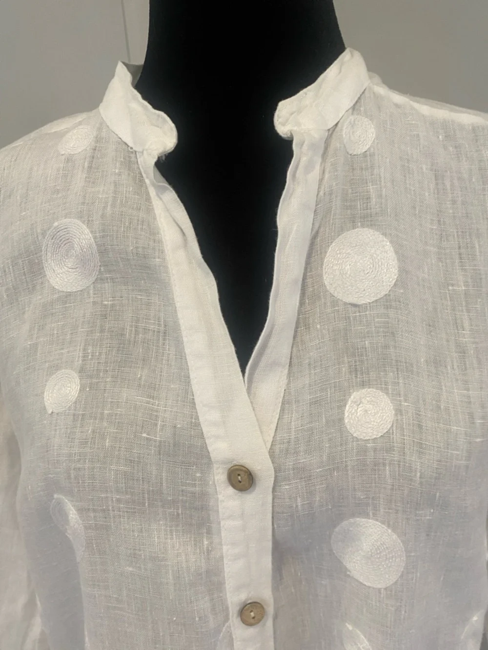 LINEN ROSEMARINE Made in Italy long White 3/4 Length sleeve Blouse Size Small - Picture 3 of 13